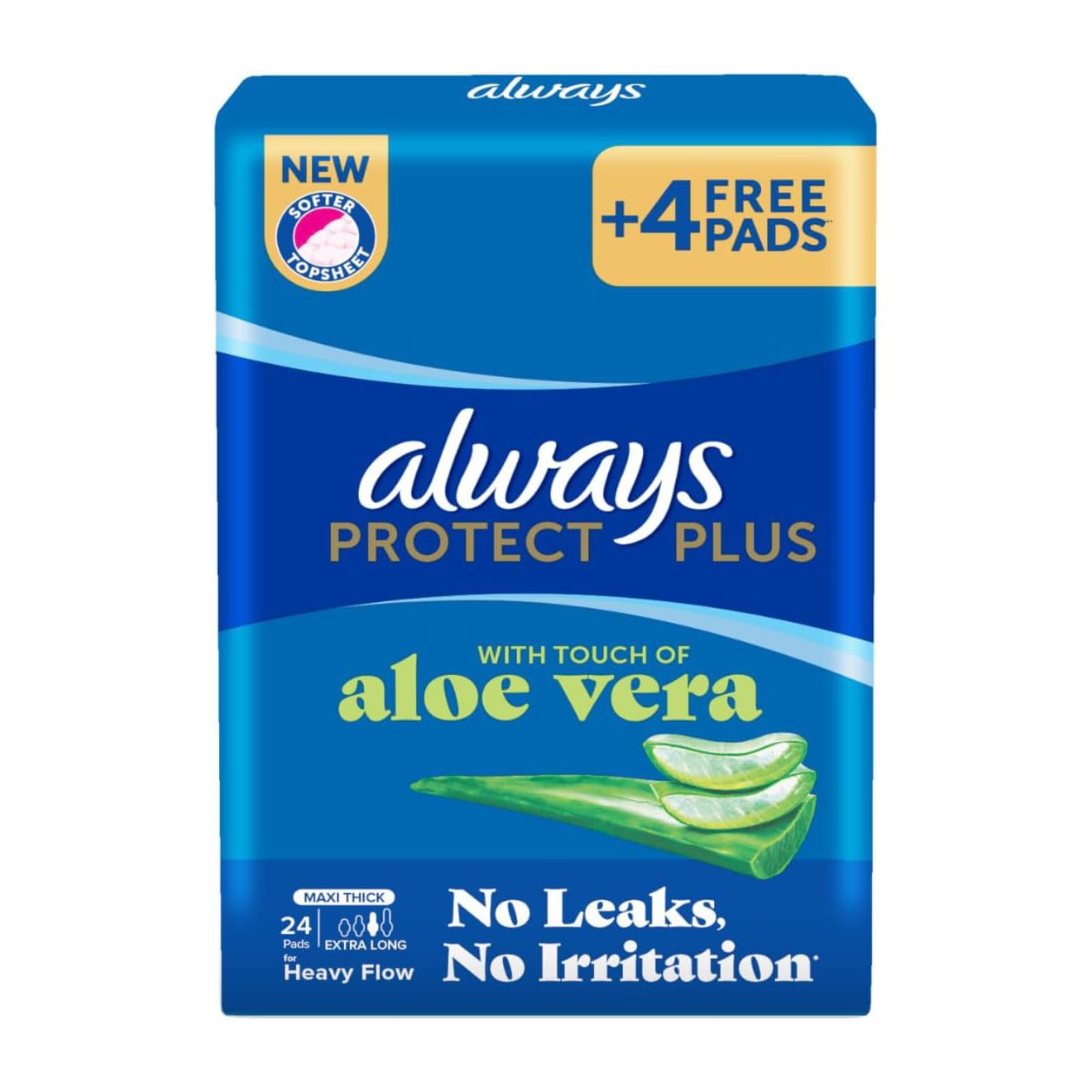 Always Protect Plus Aloe Vera Maxi Thick Extra Long Pads - 24 Pads