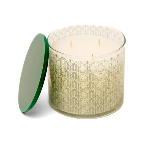 Candle Connection Fresh Linen Scented Candle Waves Glass Green
