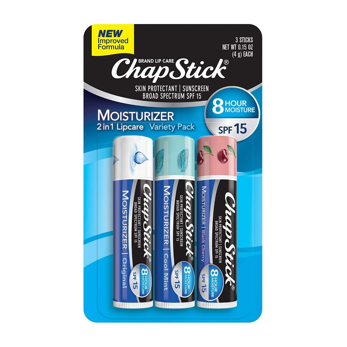 Chapstick Moisturizer 2 In 1 Lip Care Variety Pack SPF15 - 3 Sticks