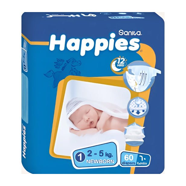 Happies New Born 2-5kg Size 1 Baby Diapers - 60 Diapers