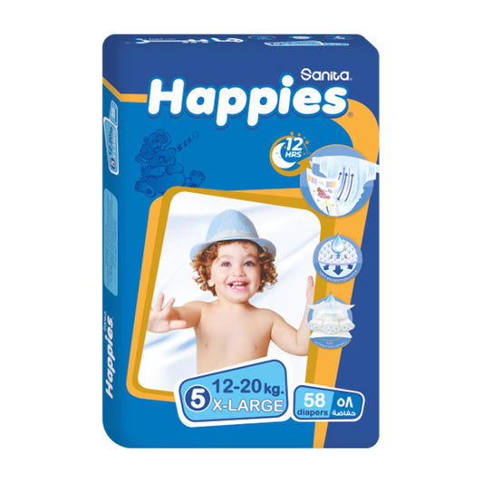 Happies Xlarge 12-20kg Size 5 Baby Diapers - 58 Diapers