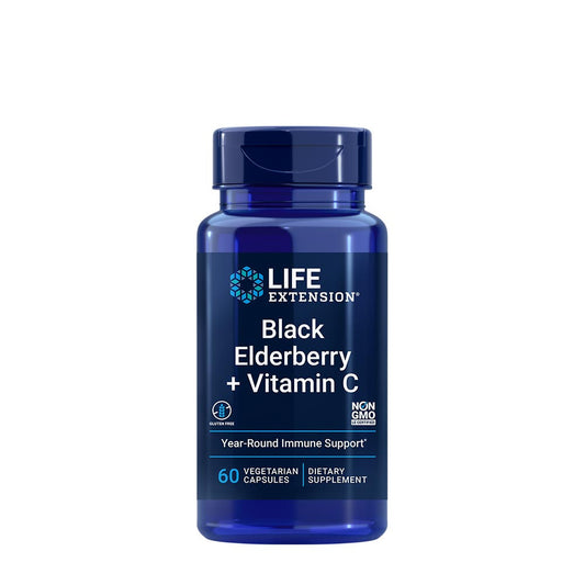 Life Extension Black Elderberry + Vitamin C (60 Veg Capsules)