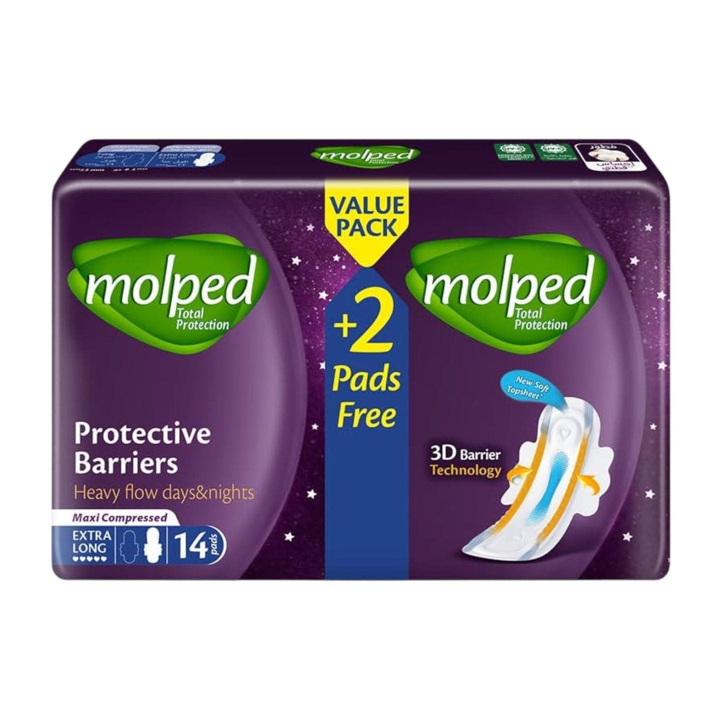 Molped Protective Barriers Maxi Thick Extra Long Pads - 14 pads