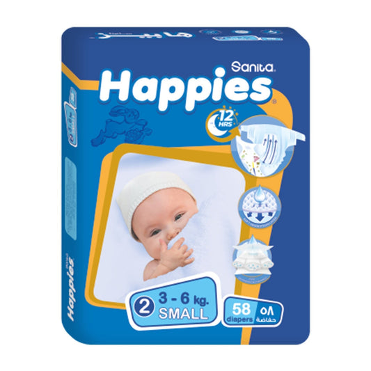 Happies Small 3-6kg Size 2 Baby Diapers - 58 Diapers
