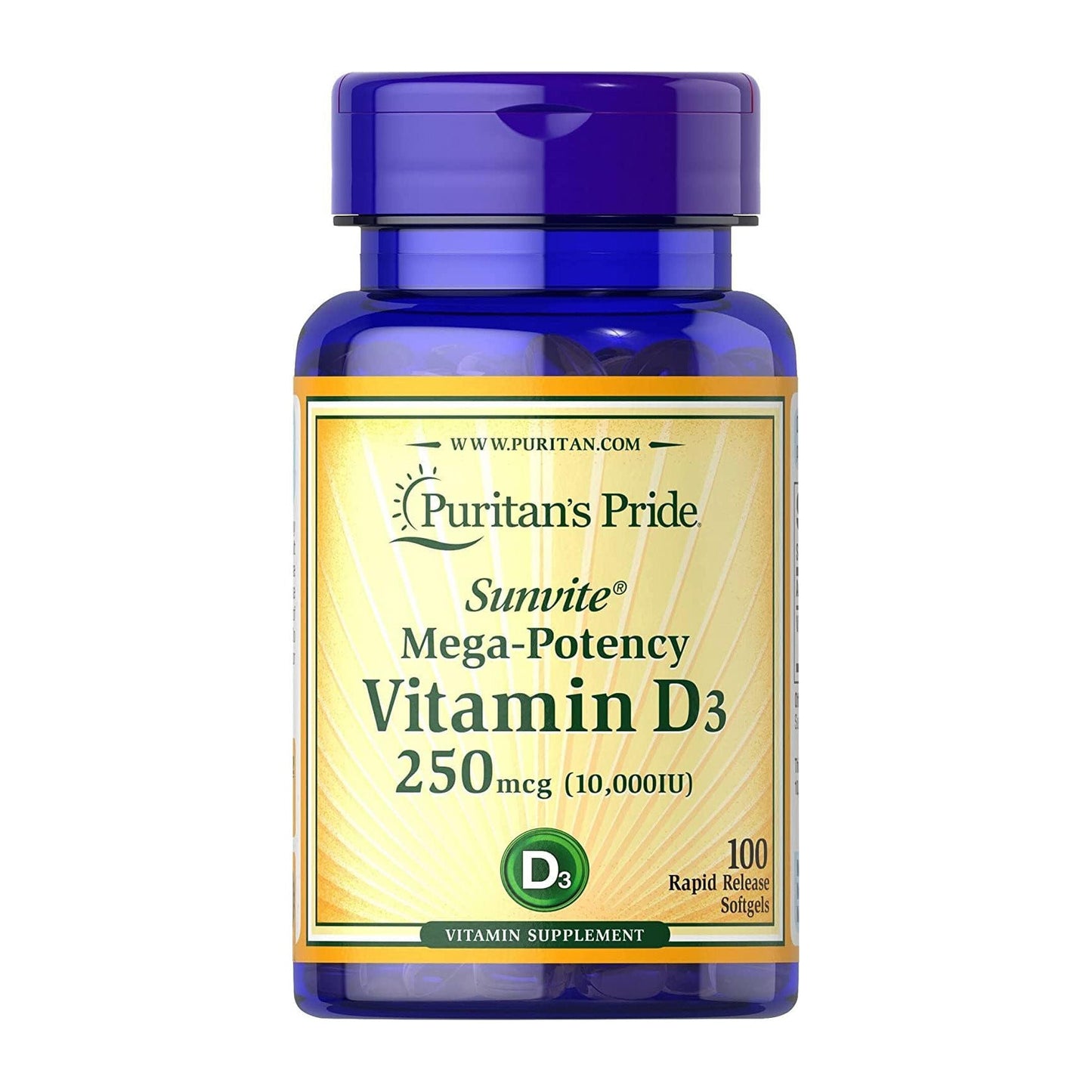 Puritan's Pride Vitamin D3 10,000IU - 100 Rapid Release Softgels