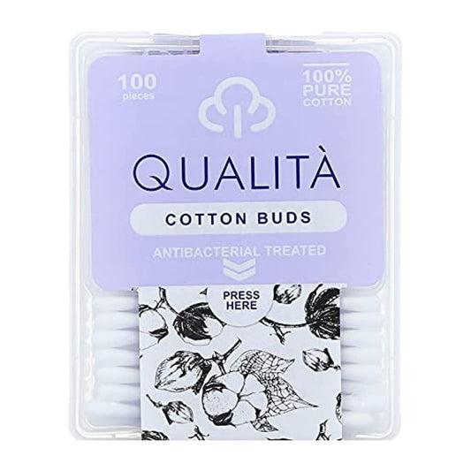 Qualita Antibacterial Treated Cotton Buds - 100Pcs
