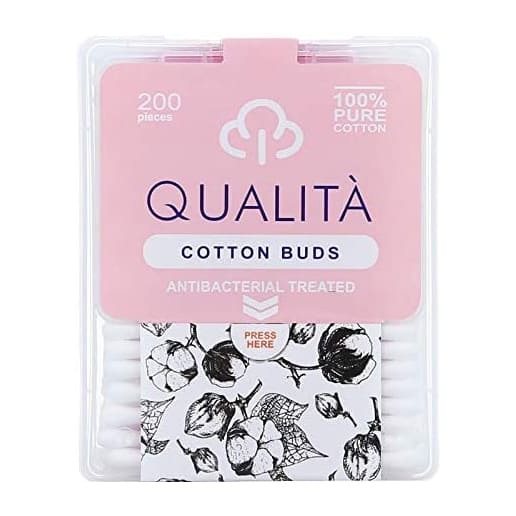 Qualita Antibacterial Treated Cotton Buds - 200Pcs